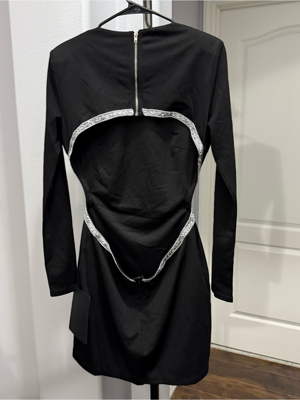 NWT Lulu's Sparkling Stunner Black Rhinestone Cutout Long Sleeve Mini Dress LBD - Picture 7 of 8